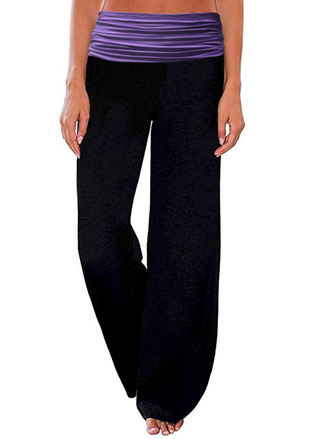 Gracyoga Women's Comfy Pajama Pants Wide Leg Lounge Palazzo Yoga Pants Stretch Casual Floral Print Fold Waist Pants
