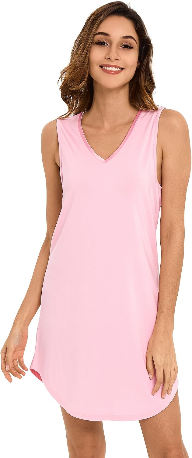 LazyCozy Bamboo Viscose Nightgowns for Women, Soft Sleeveless Night Shirts | V-Neck Tank Sleep Shirt, Short Night Dress Pajamas, Cooling, Moisture-Wicking Sleepwear for Hot Sleepers, Night Sweats WEBE CLOTHING
