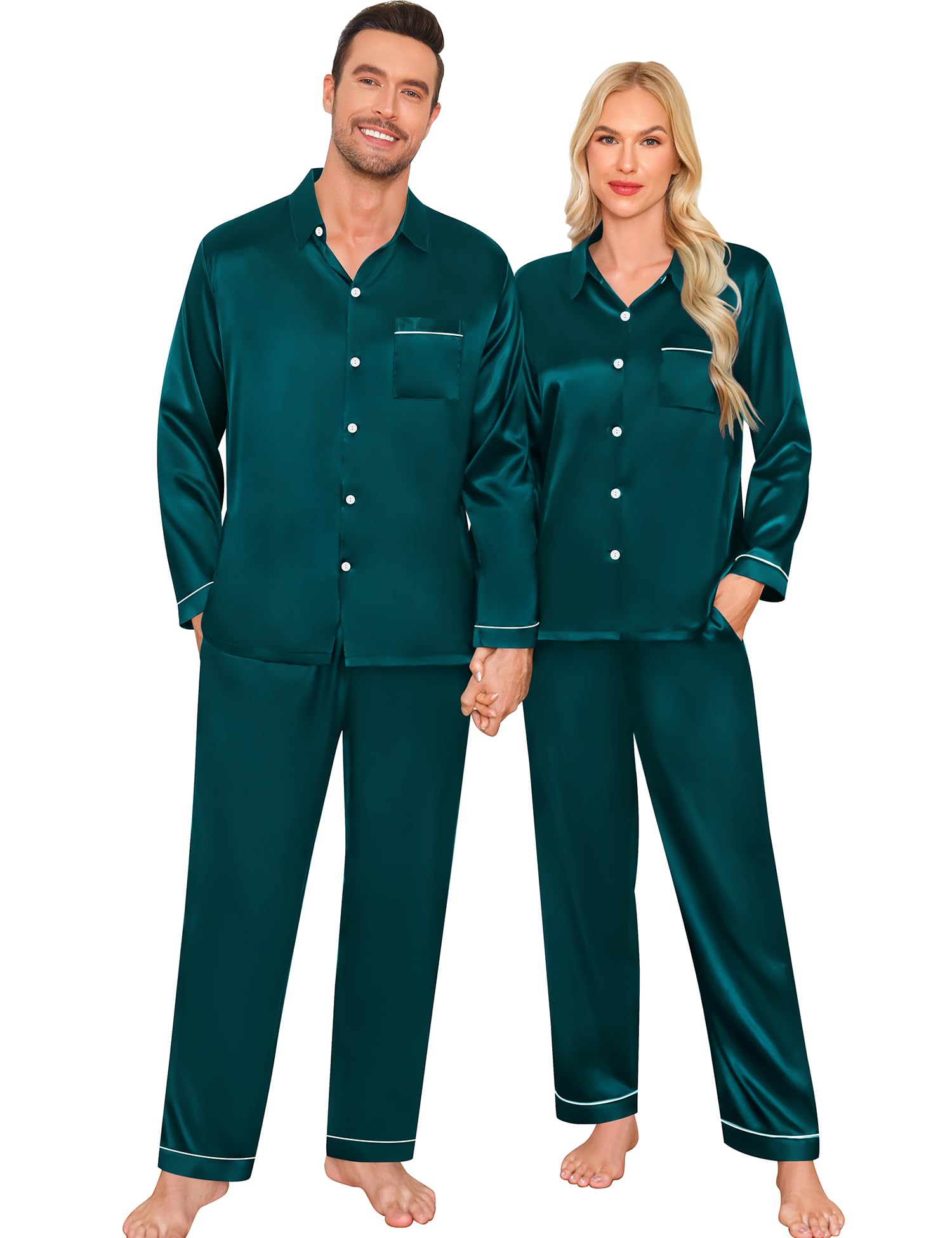 SWOMOG Family Matching Pajama Set Women/Men/Kids Satin Pajamas Long Sleeve Sleepwear Button Down Loungewear 2 Pcs Pj Set