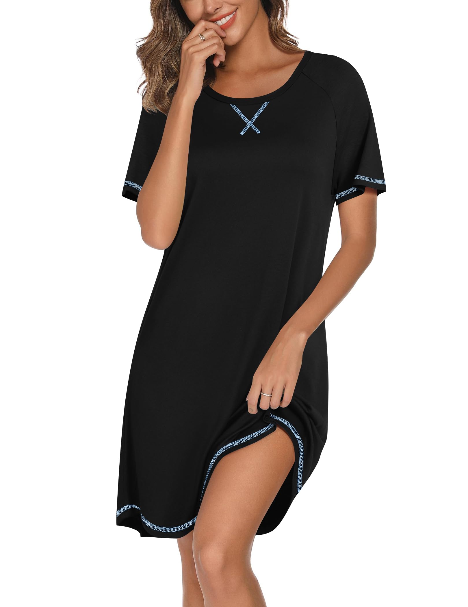 Ekouaer Nightgowns for Women Short Sleeve Sleep Shirts Crewneck Night Shirts Soft Sleepwear Caual T Shirt Sleep Dress