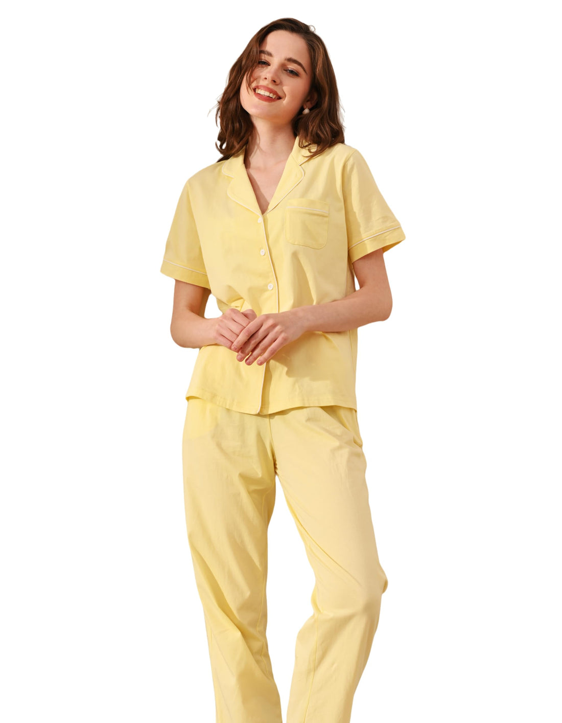 NAP BOUND 100% Cotton Pajamas for Women Sets 2 Pieces Pjs Button short sleeves with Pockets Soft Sleepwear Loungewear XS-XXL