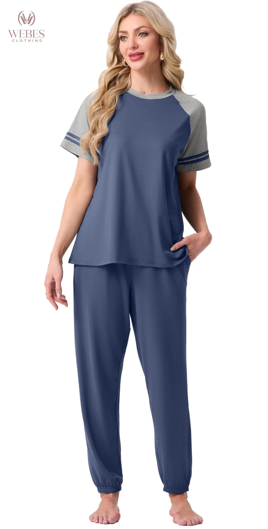PrinStory Womens Pajama Sets Short Sleeve Pjs 2 Piece Lounge Set Soft Pj Sets Lightweight Sleepwear Loungewear with Pockets WEBE CLOTHING