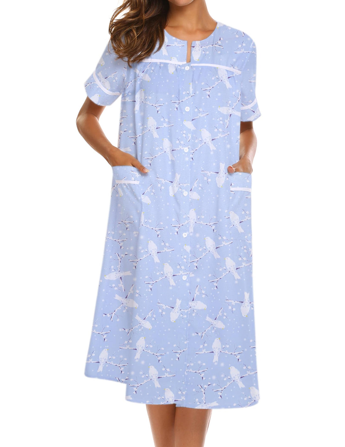 Ekouaer House Dress for Women with Pockets Duster Button Down Nightgown | Nightgowns for Women, Button Dwon House Dress with Pockets, Short Sleeve Duster Housecoat, Moo Moos for Elderly, Mumu Dress WEBE CLOTHING