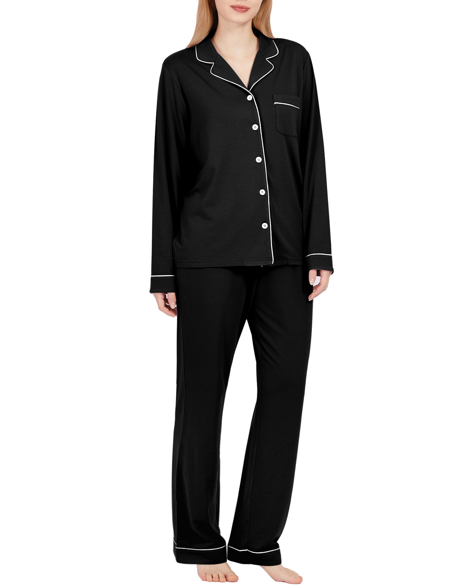 BAMBOO COOL Pajamas Set for Women Comfy Lounge Set Button Down Sleepwear Long Sleeve Pj Set