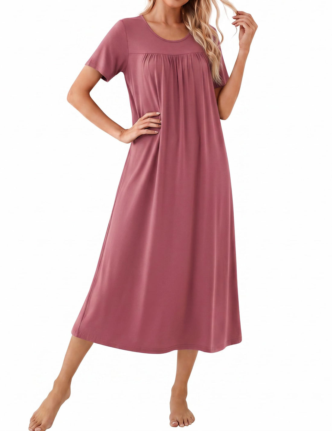 Ekouaer Long Nightgowns for Women Bamboo Viscose Short Sleeve Soft House Dress WEBE CLOTHING
