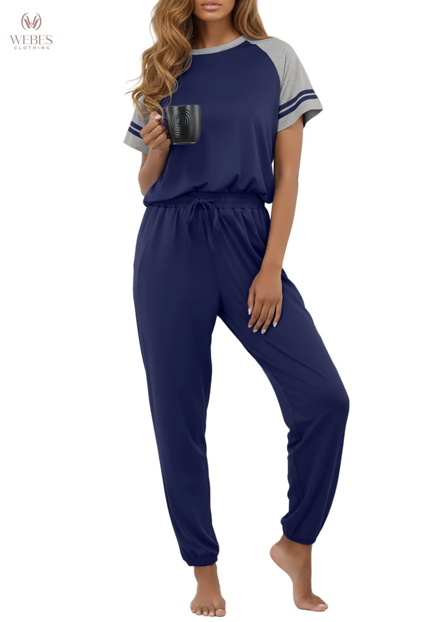 PrinStory Womens Pajama Sets Short Sleeve Pjs 2 Piece Lounge Set Soft Pj Sets Lightweight Sleepwear Loungewear with Pockets WEBE CLOTHING