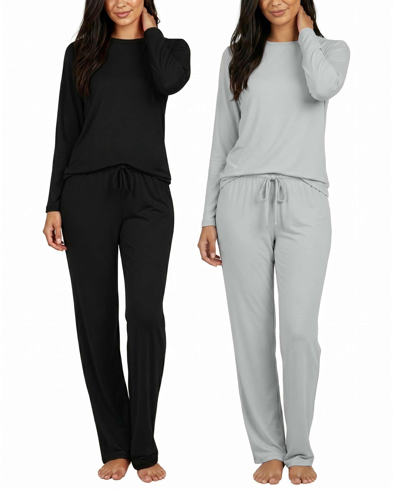 Real Essentials 2 Pack: Women's Long Sleeve Pajama Sets - Soft Comfy 2 Piece PJ Set Matching Ladies Sleepwear (Plus Size)