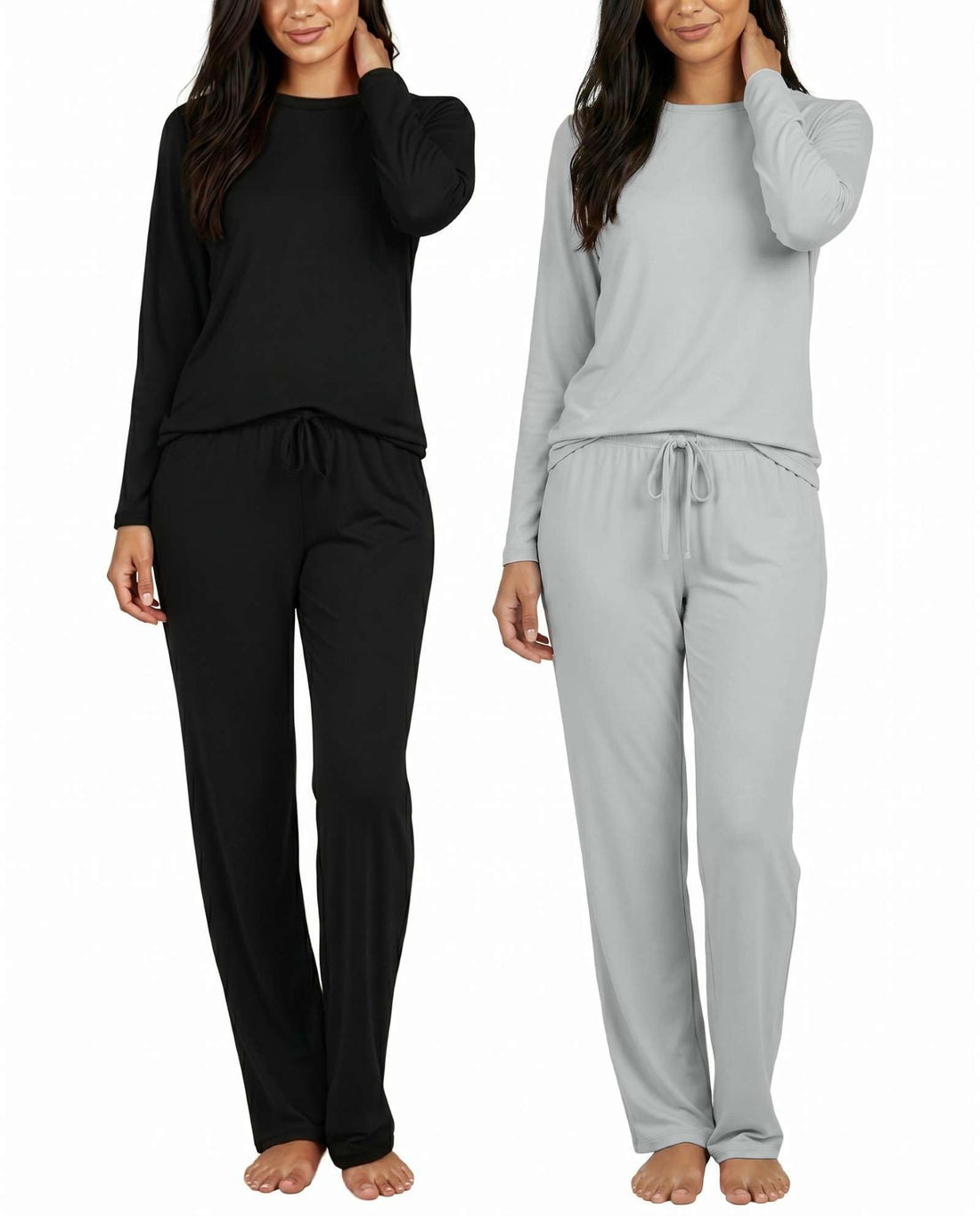 Real Essentials 2 Pack: Women's Long Sleeve Pajama Sets - Soft Comfy 2 Piece PJ Set Matching Ladies Sleepwear (Plus Size)