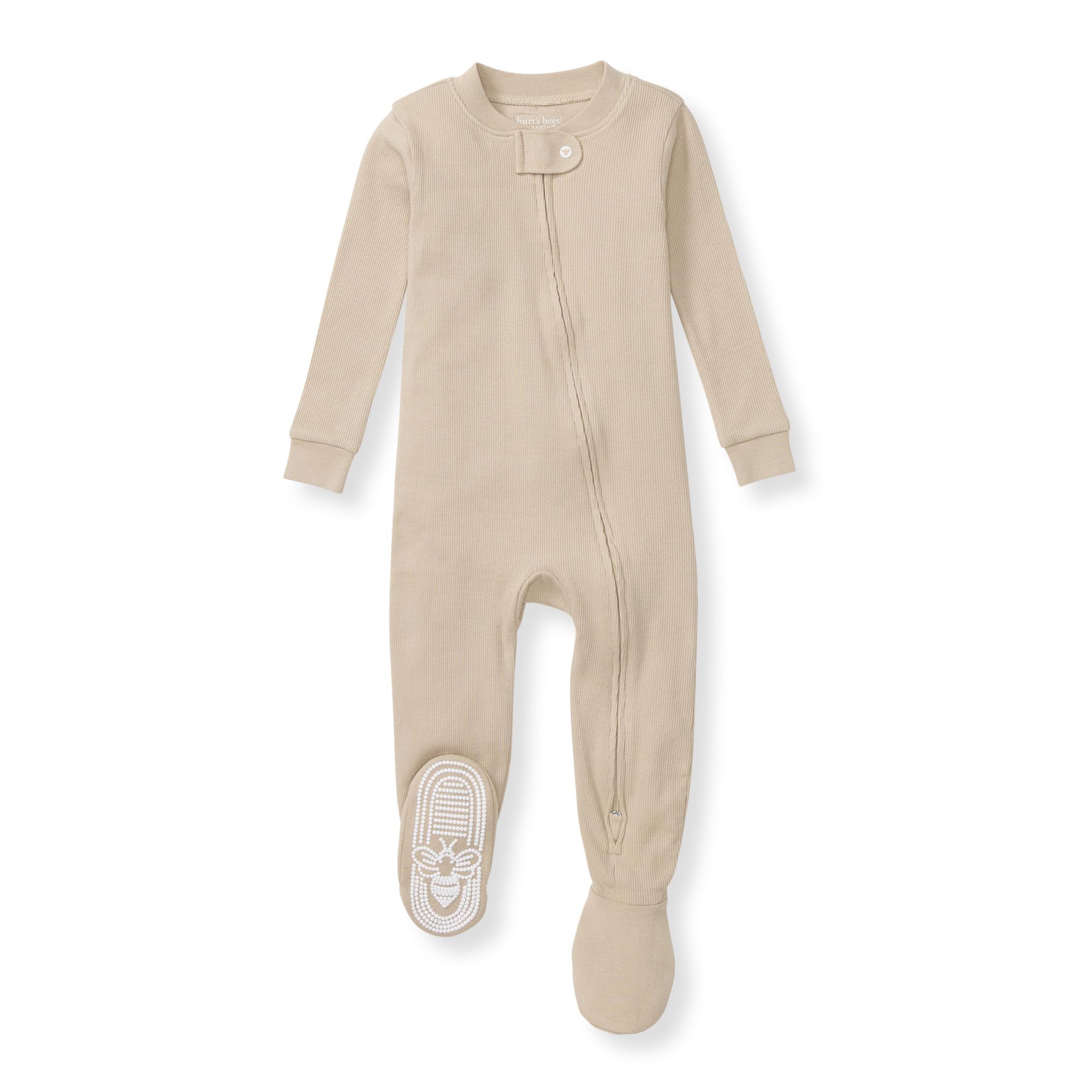 Burt's Bees Baby Organic Cotton Footed Pajamas for Boys, Zipper PJ Sleeper, Snug Fit Sleepwear with Non-Slip Bee Grips