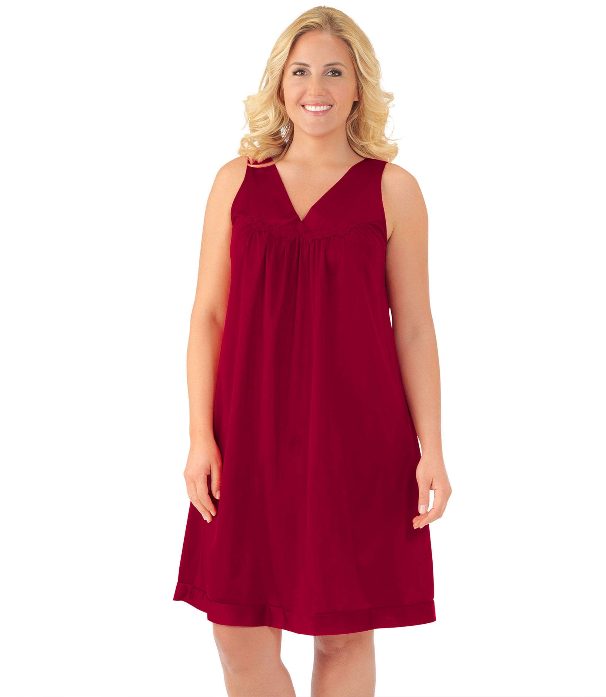 Exquisite Form Women's 30107 Nylon Tricot Sleeveless Short Knee Length Nightgown WEBE CLOTHING
