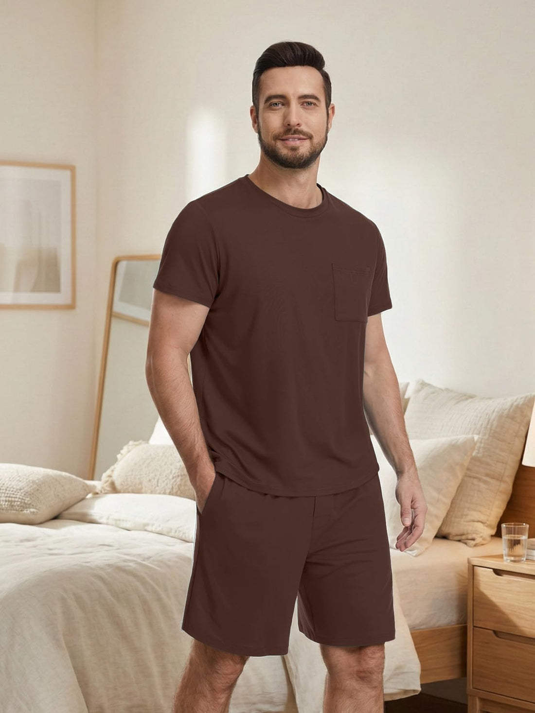 Feiersi Mens Pajama Set Sleepwear Pjs Lightweight Comfy Soft Short Sleeve Sleep Set With Pockets WEBE CLOTHING
