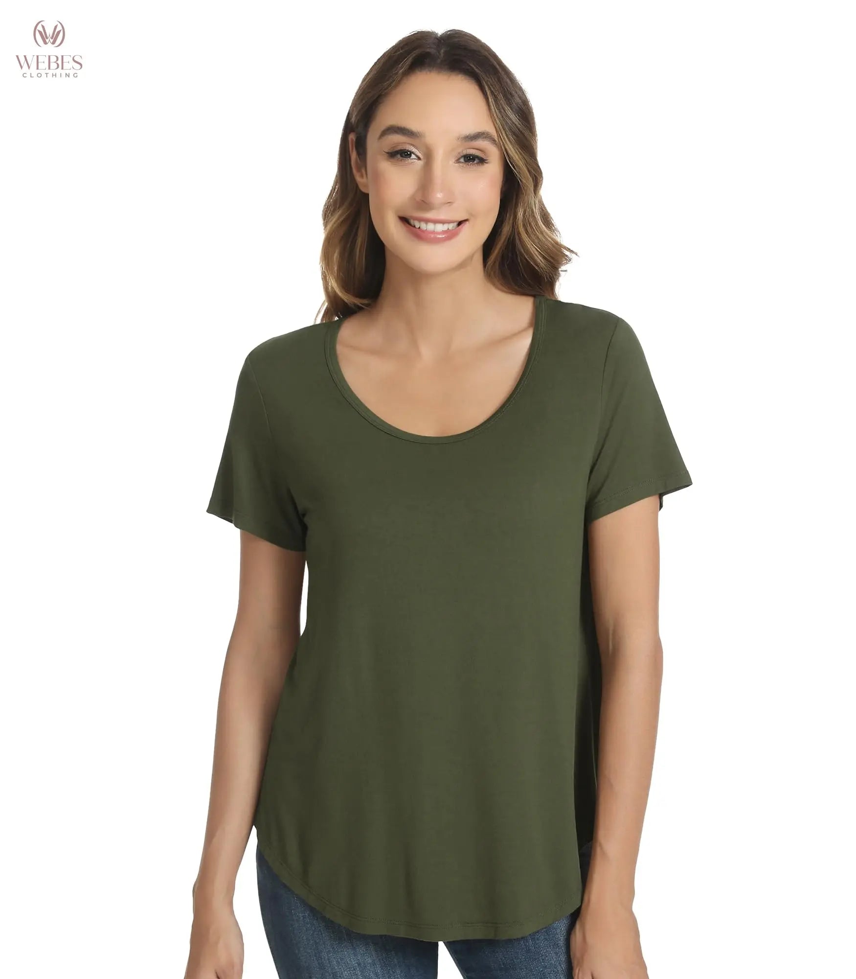 WiWi Women's Bamboo Viscose Scoop Neck Short Sleeve T Shirt Casual Summer Cooling Basic Tee Tops Soft Lounge Pajamas S-XXL