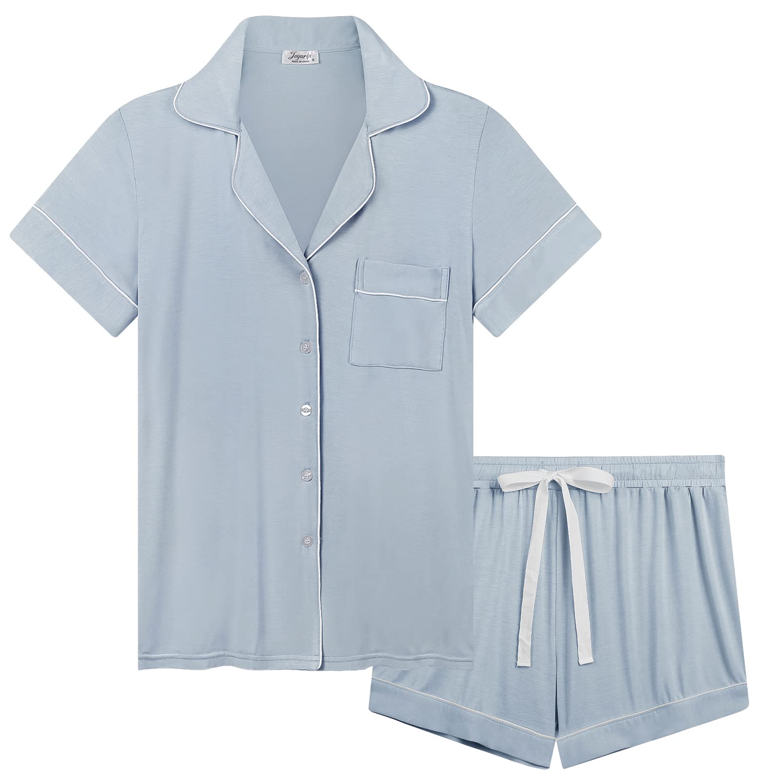 Joyaria Women's Cooling Bamboo Viscose Pajamas Shorts Set Button Front | Moisture Wicking, Cool & Lightweight, Breathable PJs for Night Sweats