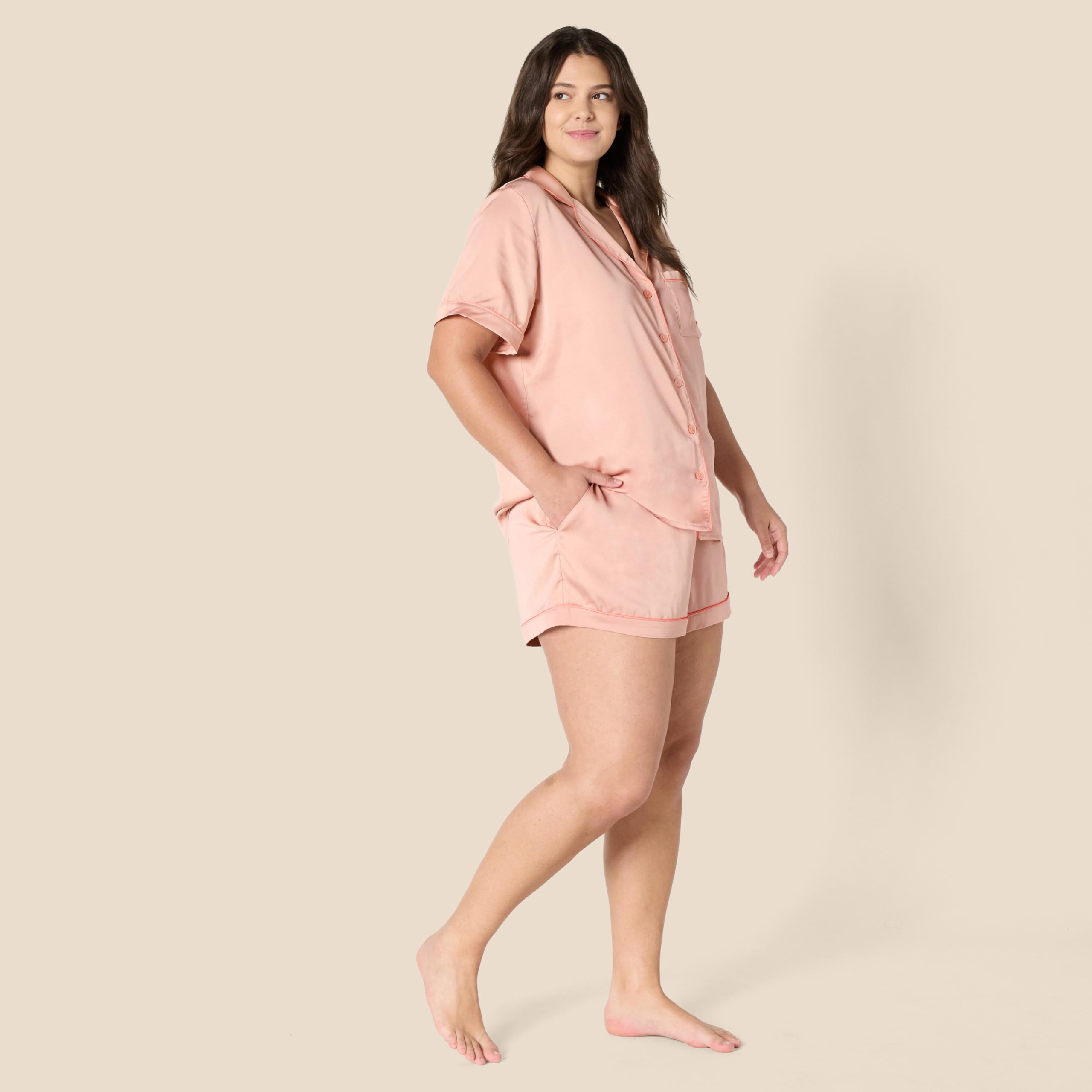 Amazon Essentials Women's Satin Short Sleeve Button-Down Top and Short Sleepwear Pajama Set