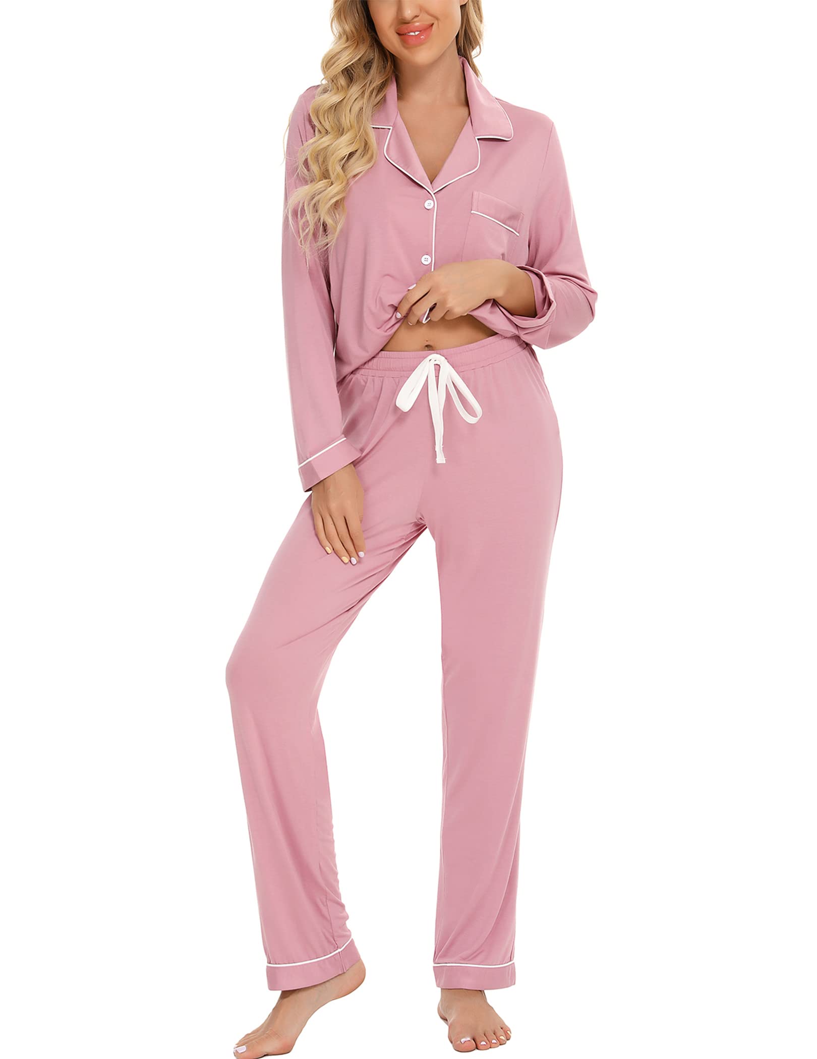 Samring Pajamas Women's Long Sleeve Sleepwear Button Down Pj Sets Soft Loungewear Pajama Set for Women S-XXL