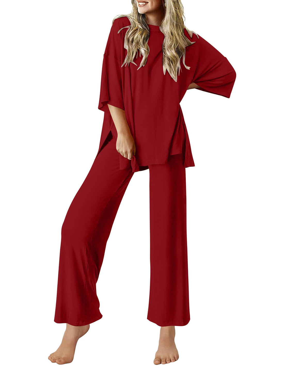 Ekouaer Lounge Sets for Women Short Sleeve Tops and Long Pants Soft Comfy Pajamas Set 2 Piece Outfits