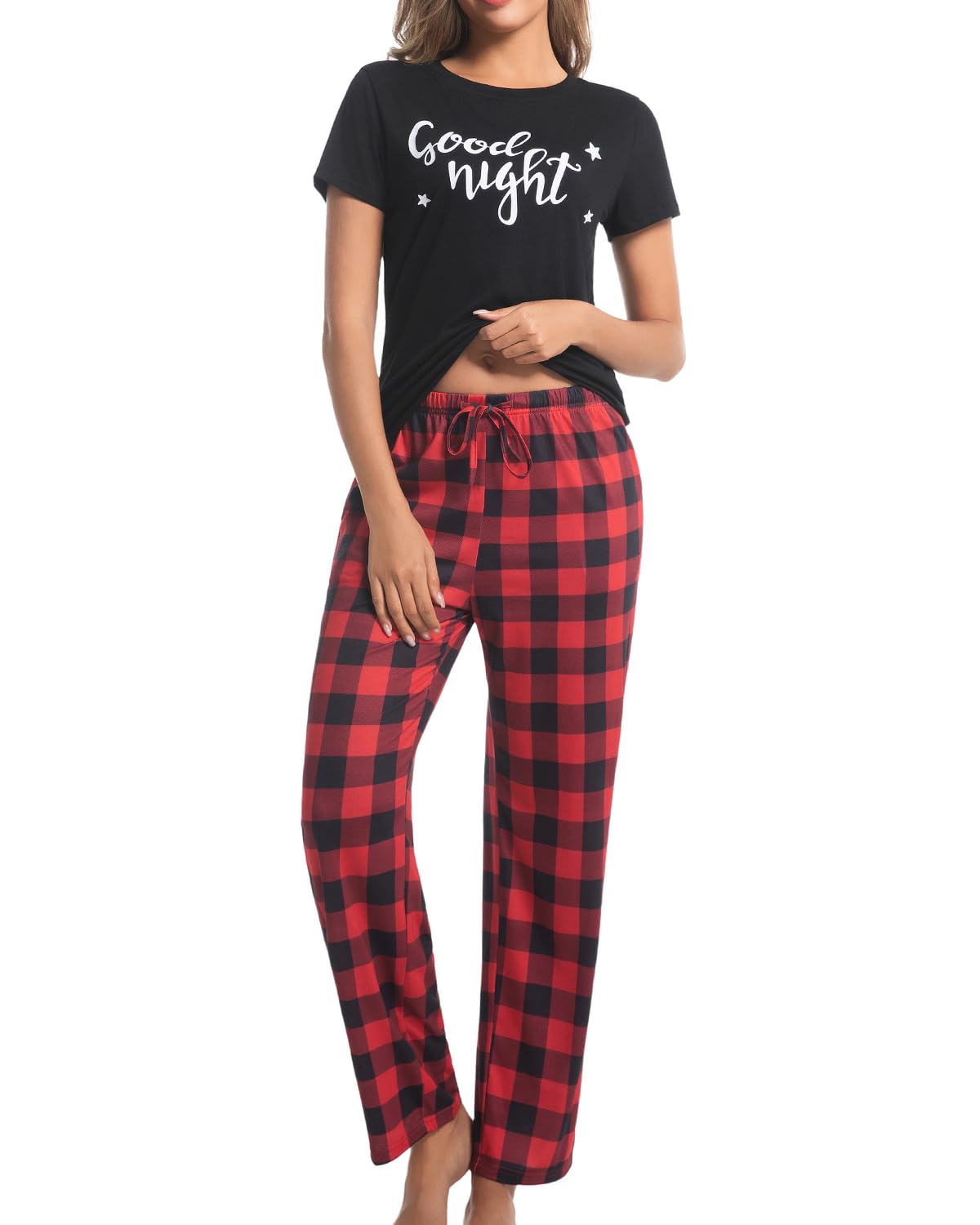 difficort Womens Pajama Sets Short Sleeve Pjs Tops with Long Pants Sleepwear Lounge Set with Pocket WEBE CLOTHING
