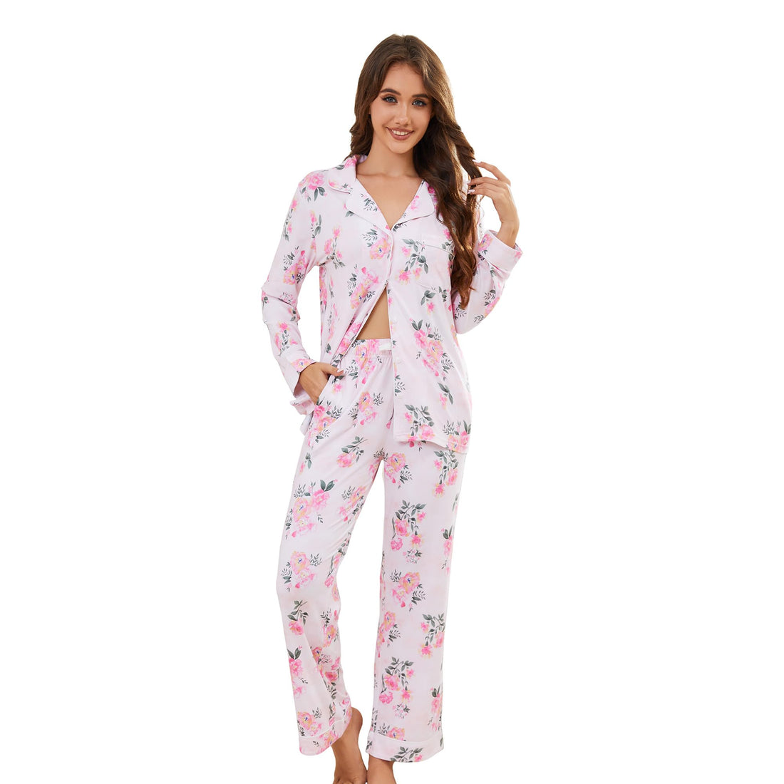 LYCY Womens Pajama Sets Floral Print, Long Sleeve Button Down Pajamas Set for Women Soft Sleepwear Pjs 2 piece Loungewear