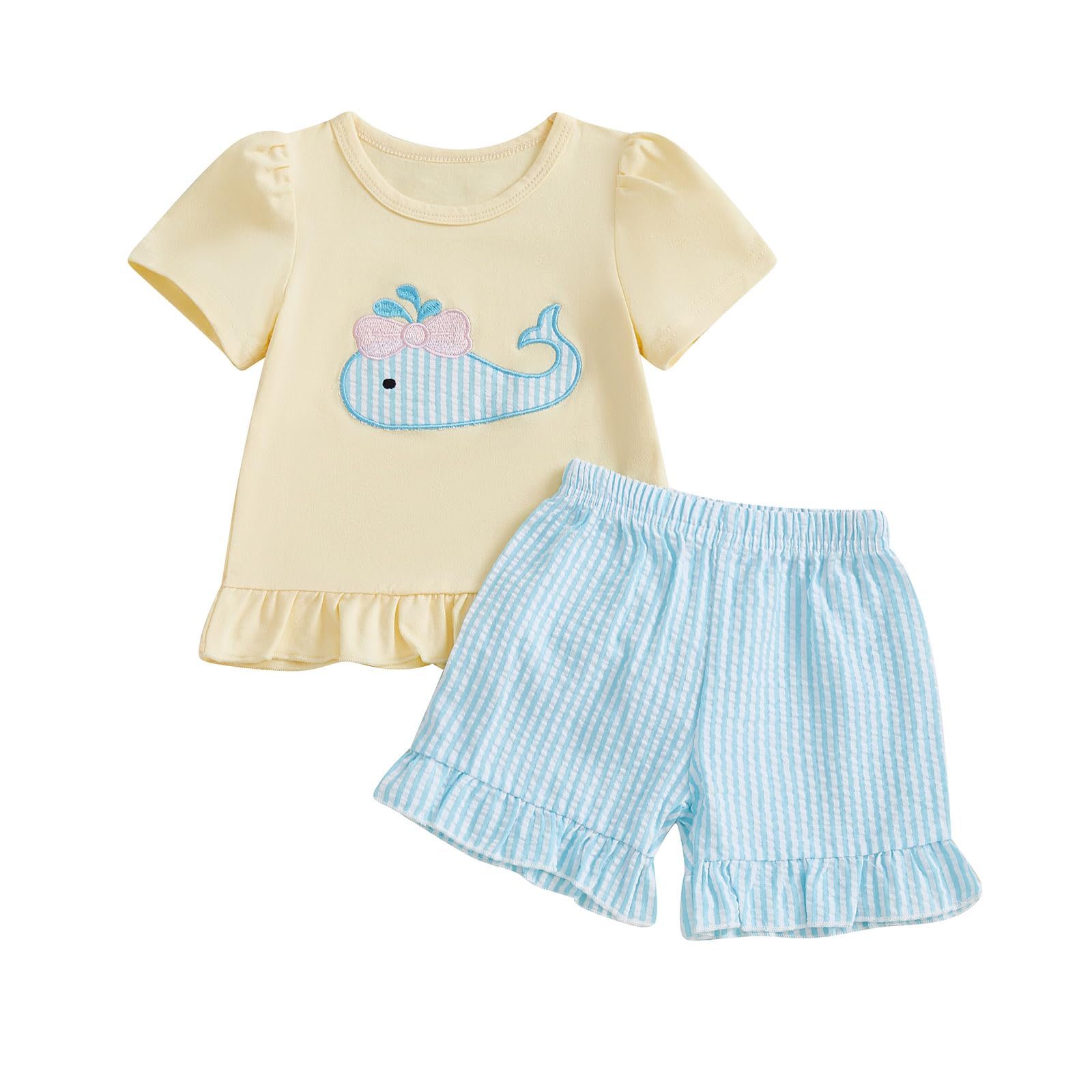 Toddler Baby Girl Summer Clothes T-Shirt Shorts Set Cute Outfits | Toddler Baby Girl Summer Clothes Short Sleeves T-Shirt Tops and Ruffled Shorts Set Cute Summer Outfits 2Pcs WEBE CLOTHING