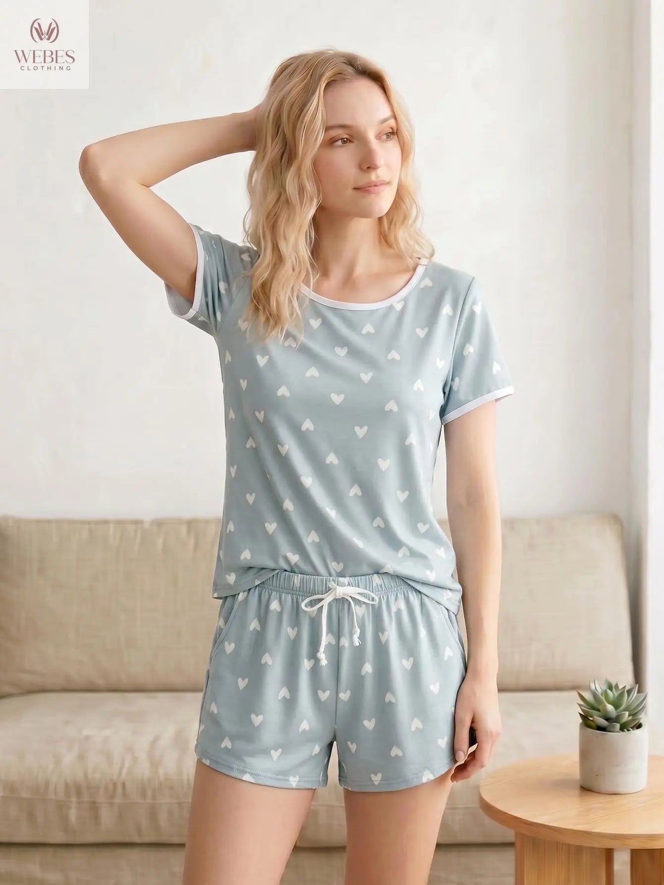 VENTELAN Women's 2 Piece Short Sleeve Pajama Sets Soft Loungewear Summer Sleepwear Pjs Sets with Pockets WEBE CLOTHING