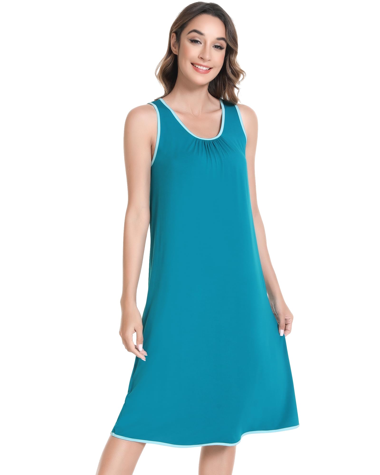 NACHILA Women's Nightgowns-Viscose Made from Bamboo,Sleeveless Tank Night Gown Crew Neck Sleep Dress Cool Sleepshirts WEBE CLOTHING