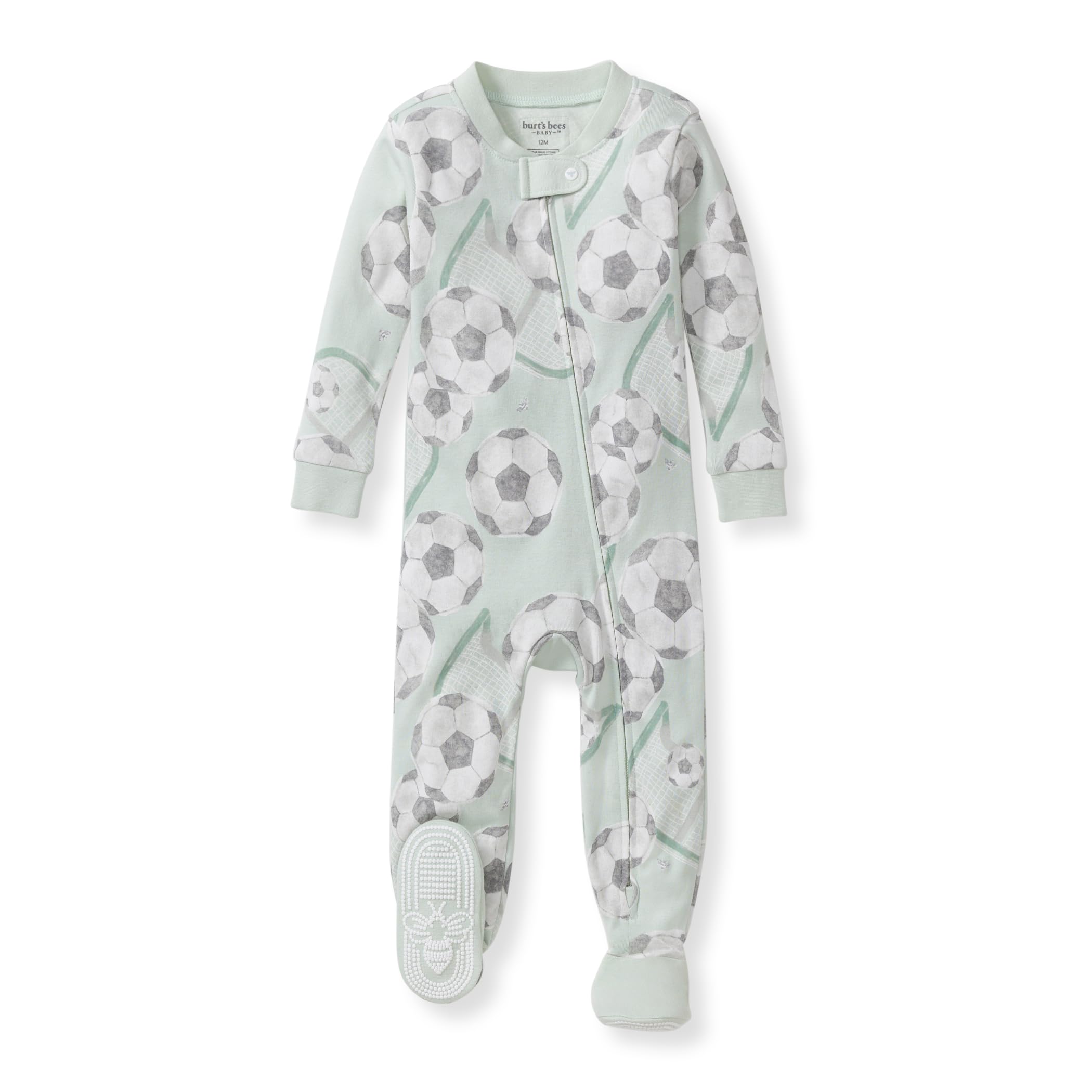 Burt's Bees Baby Organic Cotton Footed Pajamas for Boys, Zipper PJ Sleeper, Snug Fit Sleepwear with Non-Slip Bee Grips