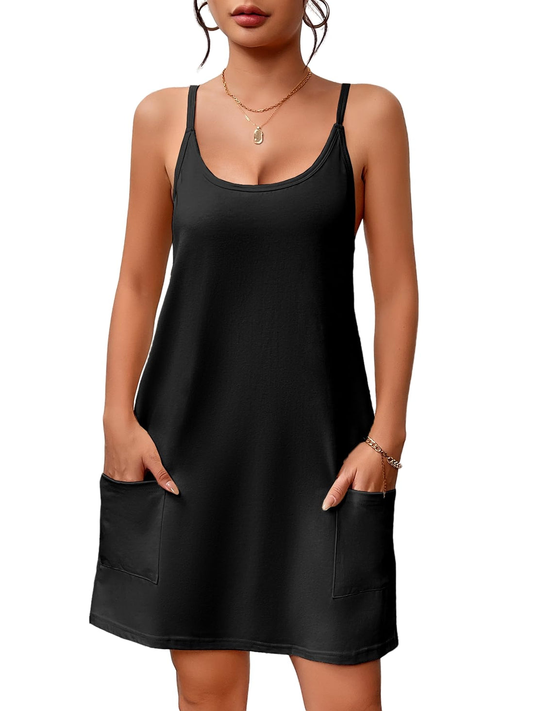 Ekouaer Nightgowns for Women Cotton Sleepwear Sexy Sleep Shirt Adjustable Spaghetti Strap Night Gowns with Pockets S-3XL WEBE CLOTHING