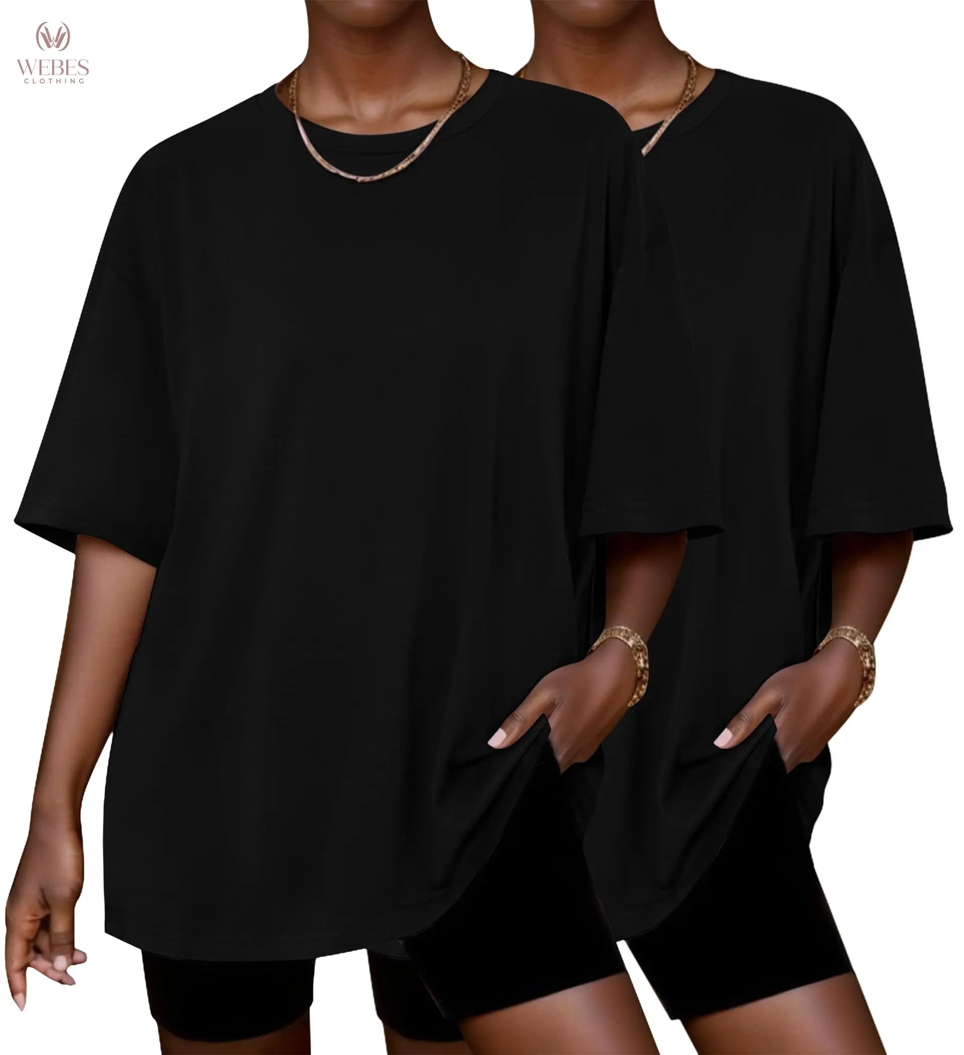 Ekouaer 2 Pack Womens Tops Short Sleeve Oversized T Shirts Summer Spring Tops 2025 Basic Casual Tee Top S-XXL