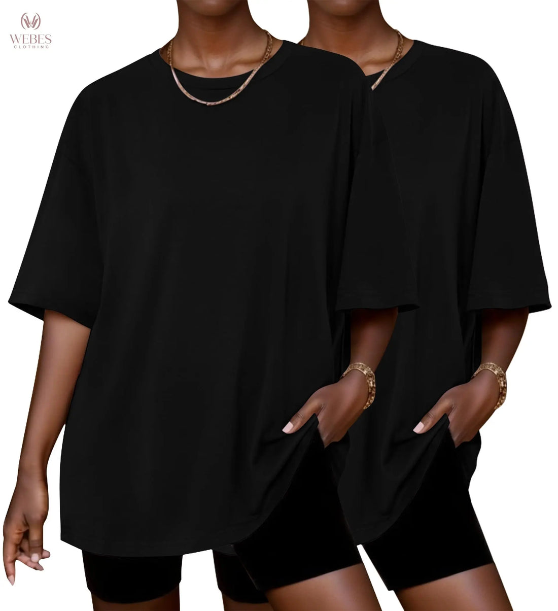 Ekouaer 2 Pack Womens Tops Short Sleeve Oversized T Shirts Summer Spring Tops 2025 Basic Casual Tee Top S-XXL