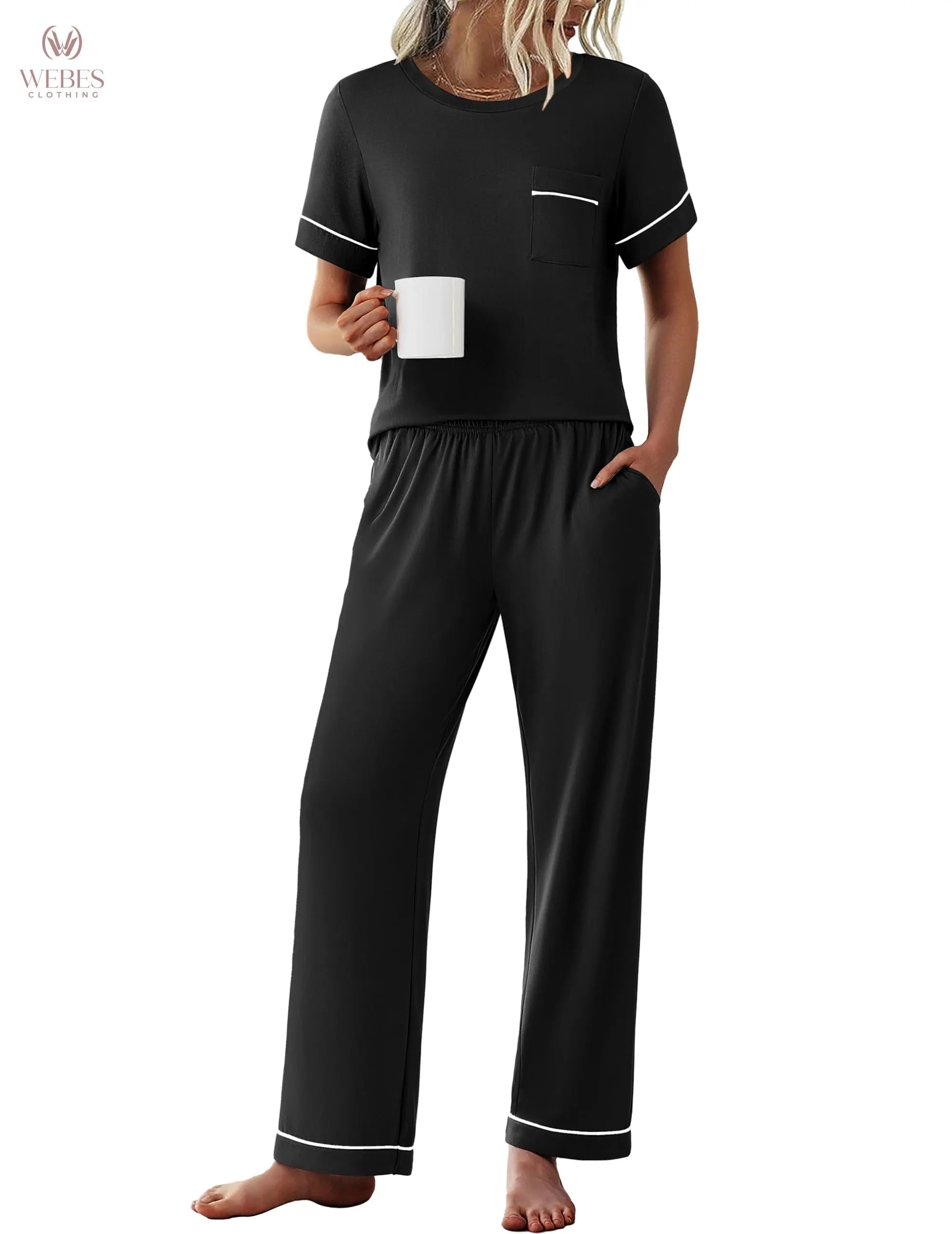 Ekouaer Womens Pajama Sets 2 Piece Pjs Sleepwear Comfy Lounge Set | Short Sleeve Top & Long Pants with Pockets,Soft Lightweight Stretchy Fabric,Summer Loungewear,Gift for Wife,Mom,Friends WEBE CLOTHING