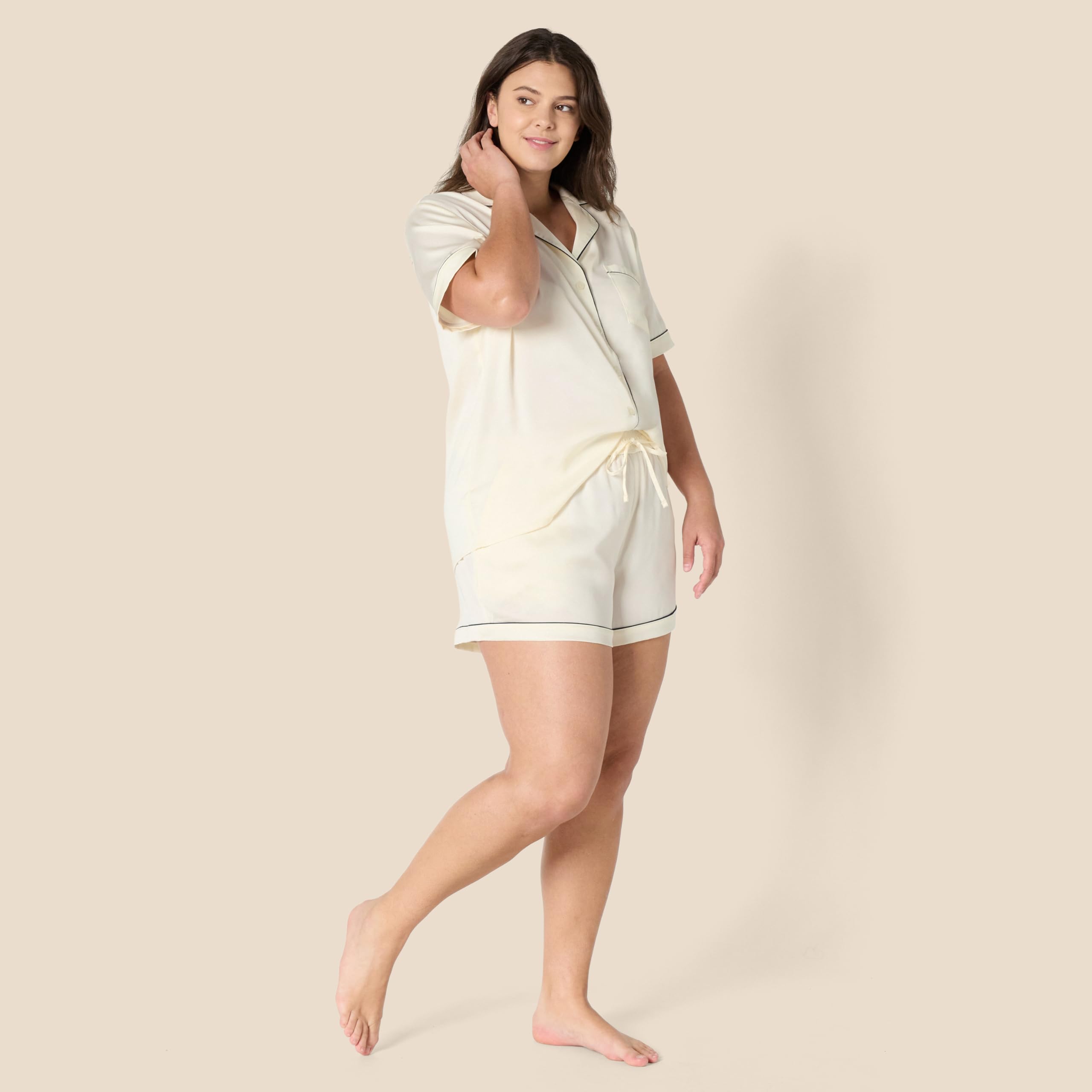 Amazon Essentials Women's Satin Short Sleeve Button-Down Top and Short Sleepwear Pajama Set