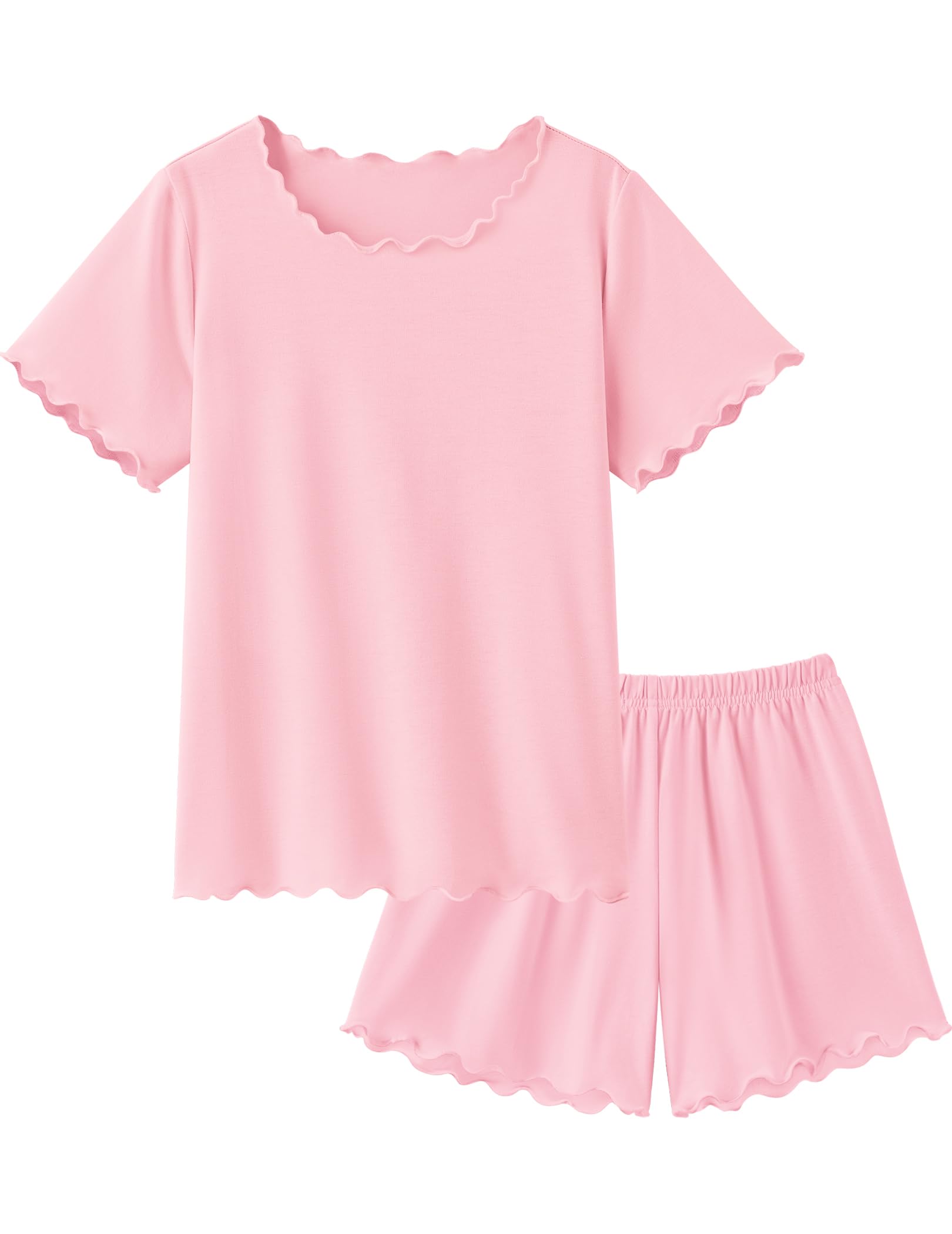 Arshiner Girls Pajama Set Short Sleeve Lounge Set Soft Shirring Summer Sleepwear Pj Sets