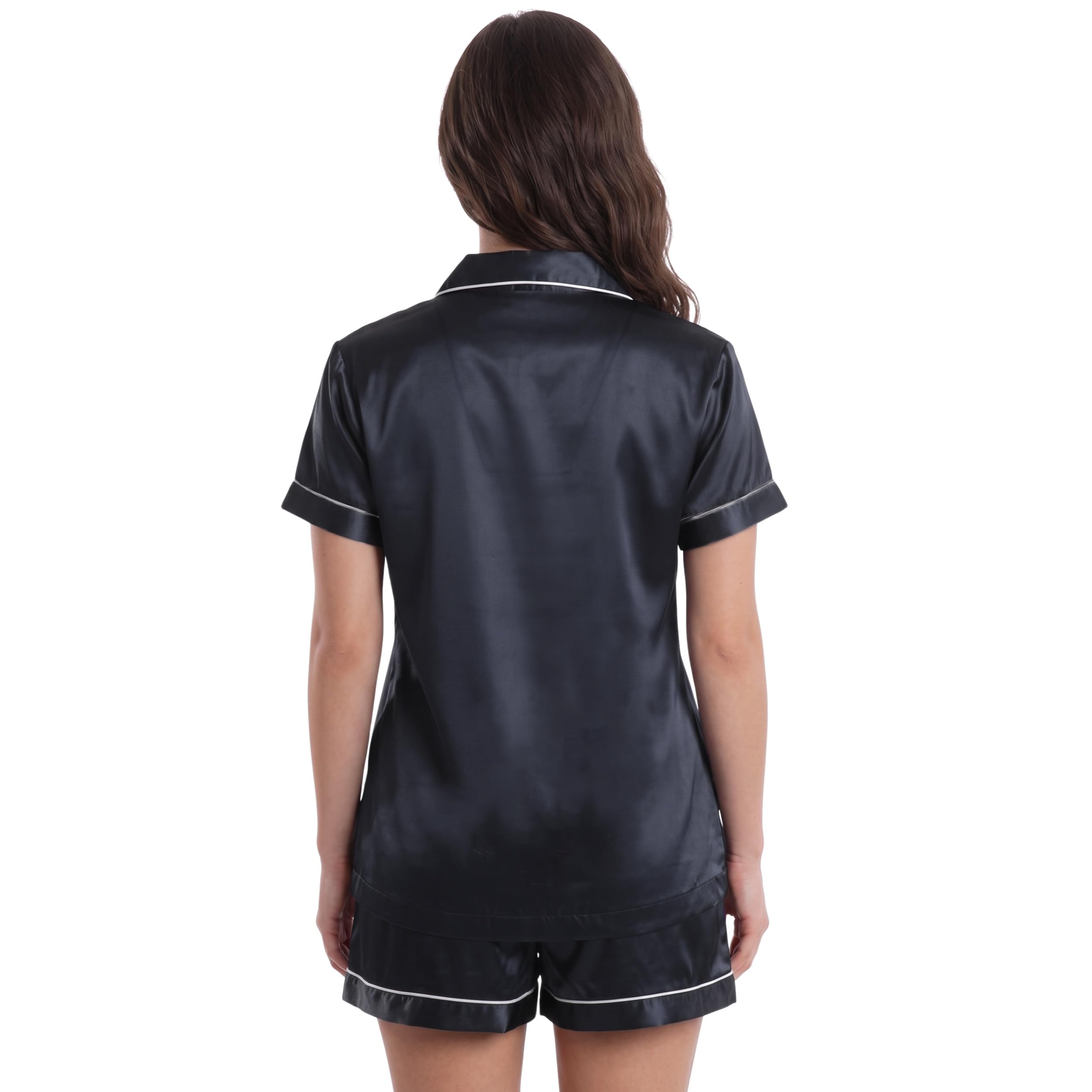 Just Love Women's Satin Pajama Set, Short Sleeve Button Down Top with Notch Collar and Matching Shorts