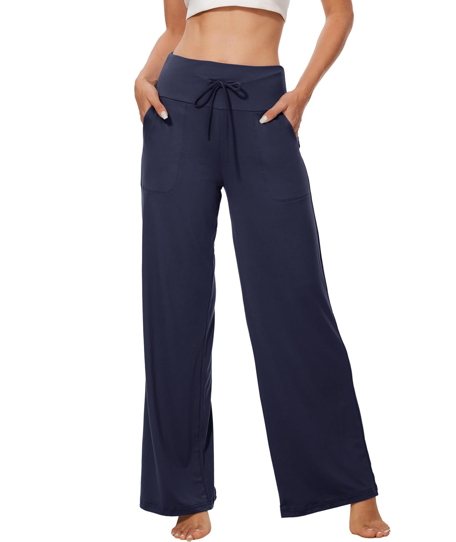 ZOOSIXX Soft Black Pajama Pants for Women, Wide Leg Pants Woman Flowy Comfy Casual Lounge Yoga Capri Pants 22”/ 30”