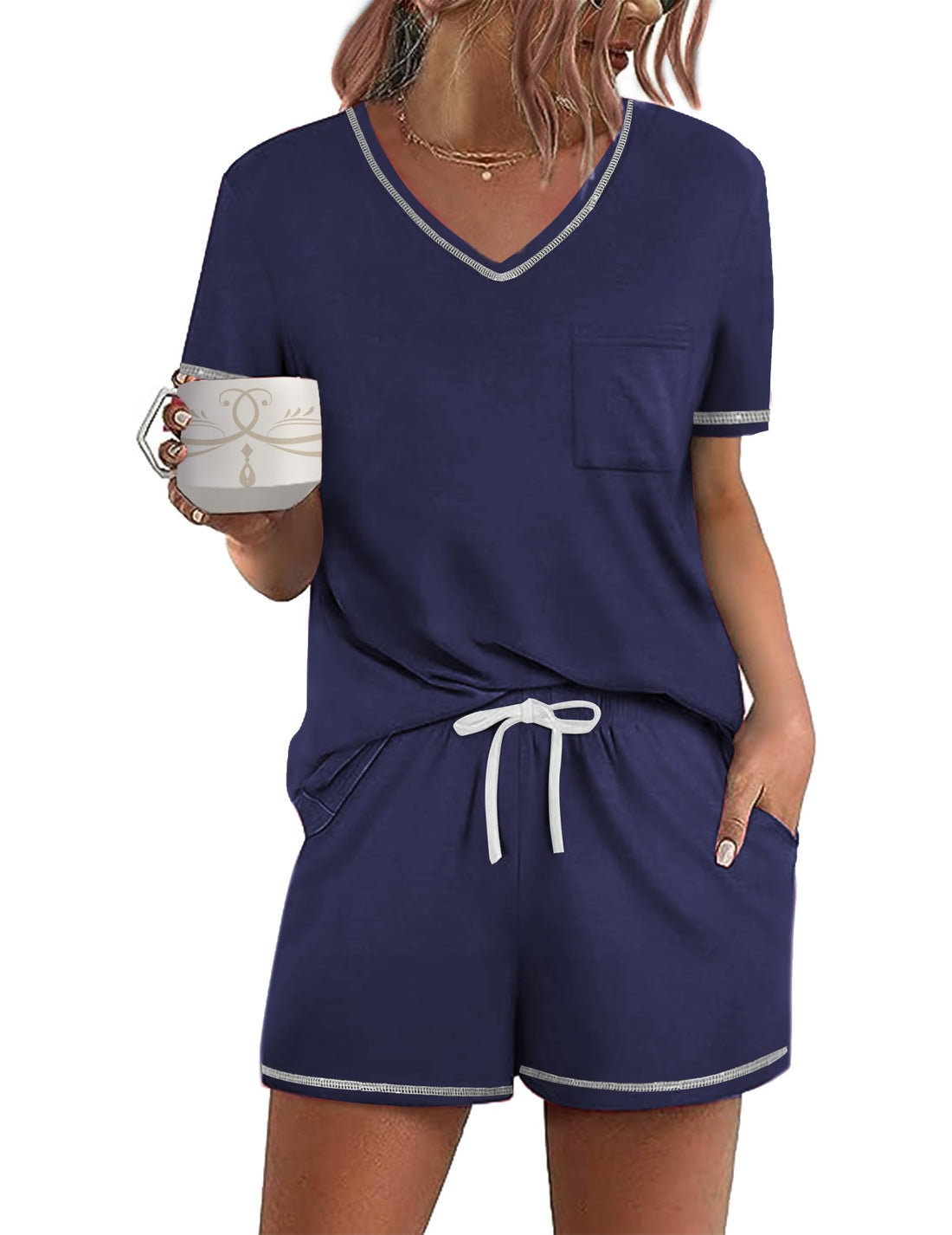 Ekouaer Women's Pajamas Sets Short Sleeve Pjs Two Piece Sleepwear Casual Lounge Sets With Pockets