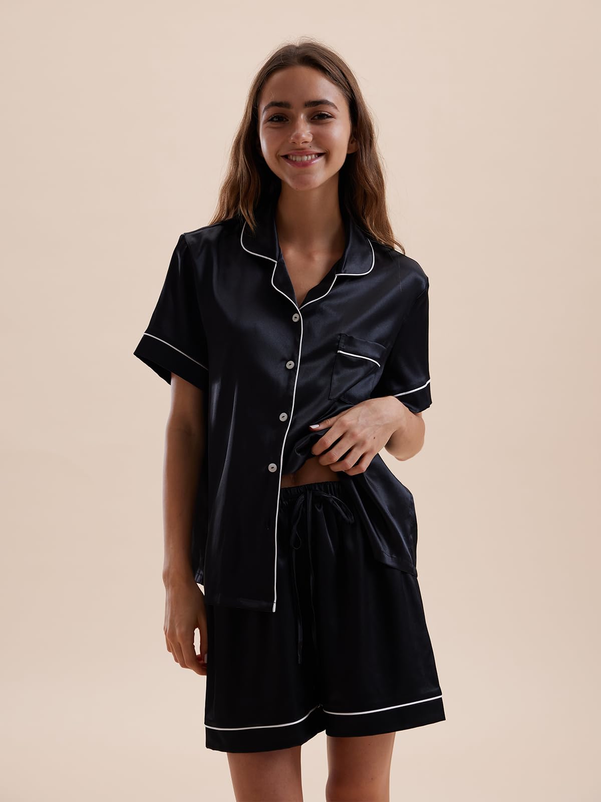 Satin Pajamas for Women Set,Silky Short Sleeve Ladies Pajama,Woman's 2 Piece Sleepwear,Bridal Wedding Pjs