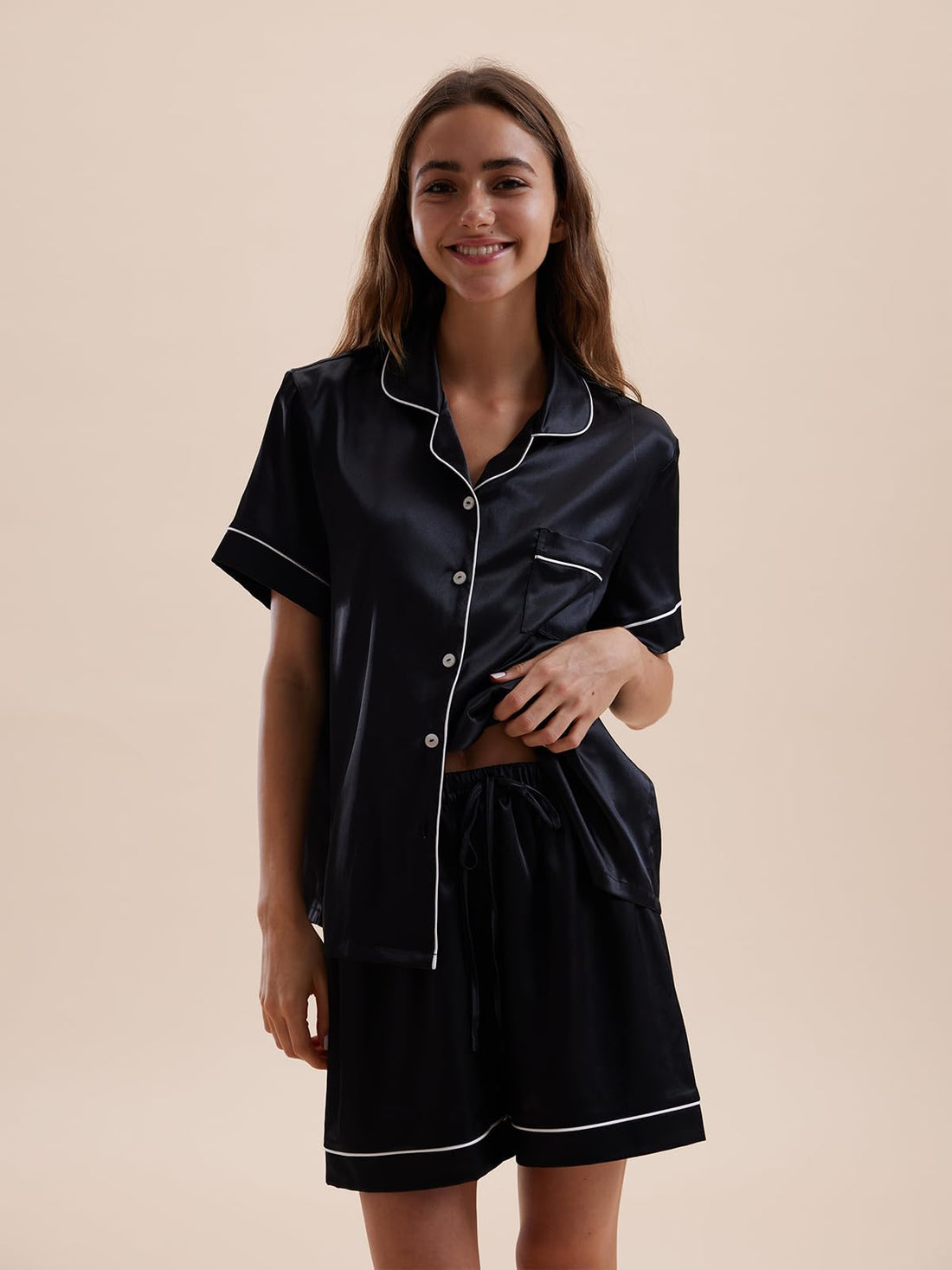 Satin Pajamas for Women Set,Silky Short Sleeve Ladies Pajama,Woman's 2 Piece Sleepwear,Bridal Wedding Pjs