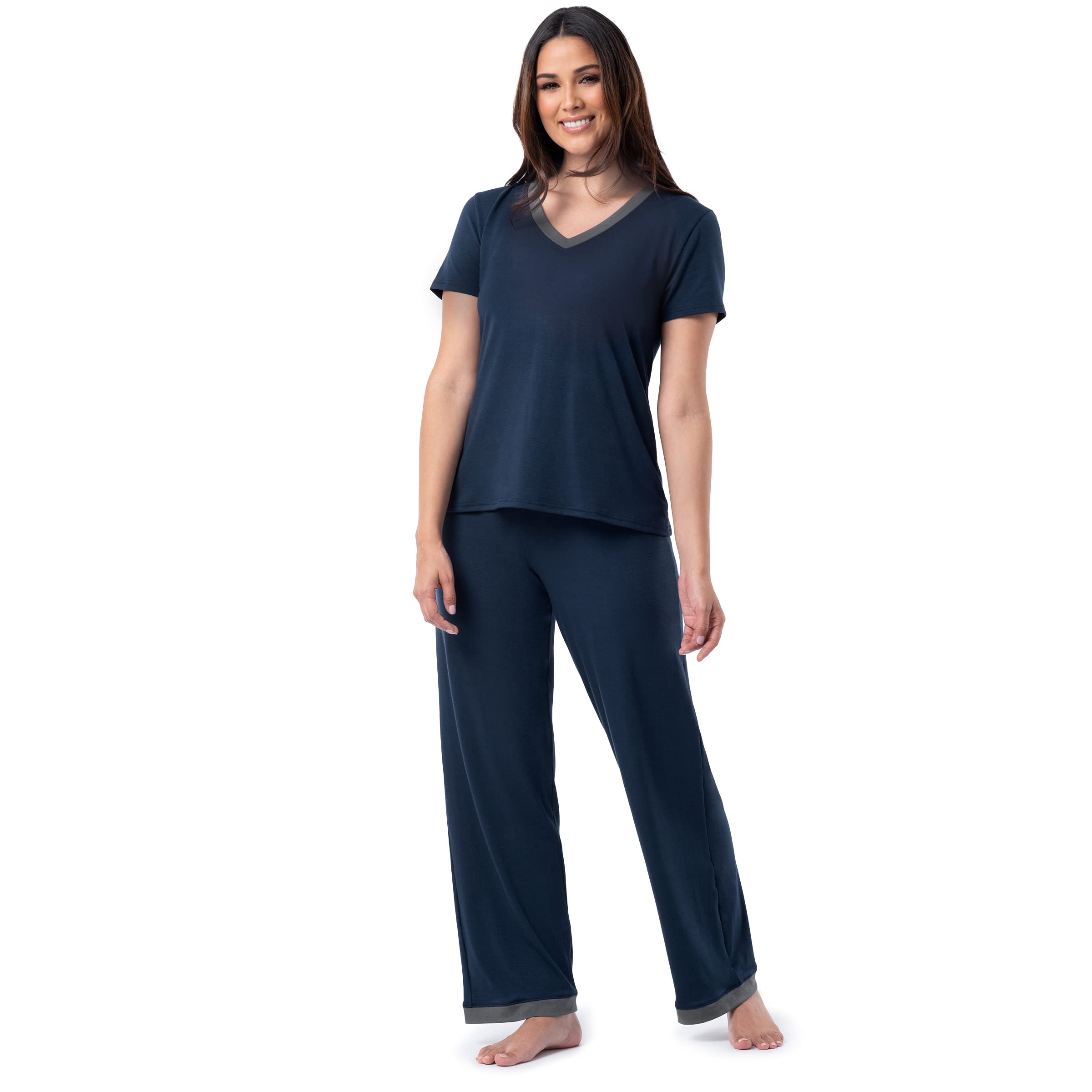 Fruit of the Loom womens Short Sleeve Tee and Pant 2 Piece Sleep Set WEBE CLOTHING
