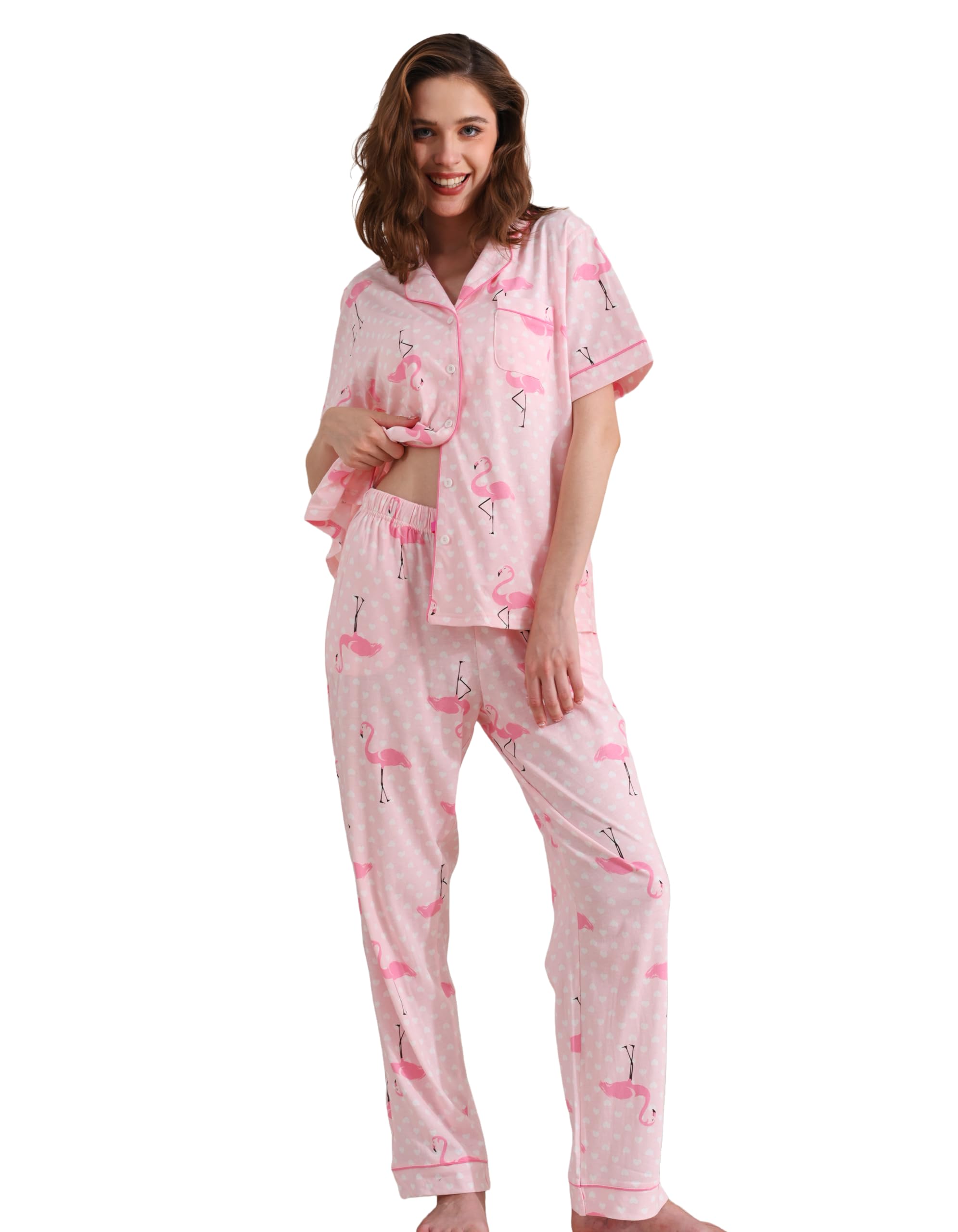 NAP BOUND 100% Cotton Pajamas for Women Sets 2 Pieces Pjs Button short sleeves with Pockets Soft Sleepwear Loungewear XS-XXL