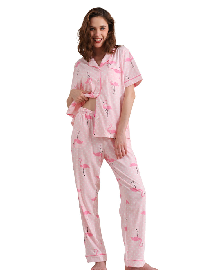 NAP BOUND 100% Cotton Pajamas for Women Sets 2 Pieces Pjs Button short sleeves with Pockets Soft Sleepwear Loungewear XS-XXL