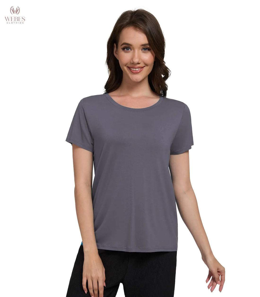 WiWi Women's Bamboo Viscose Scoop Neck Short Sleeve T Shirt Casual Summer Cooling Basic Tee Tops Soft Lounge Pajamas S-XXL