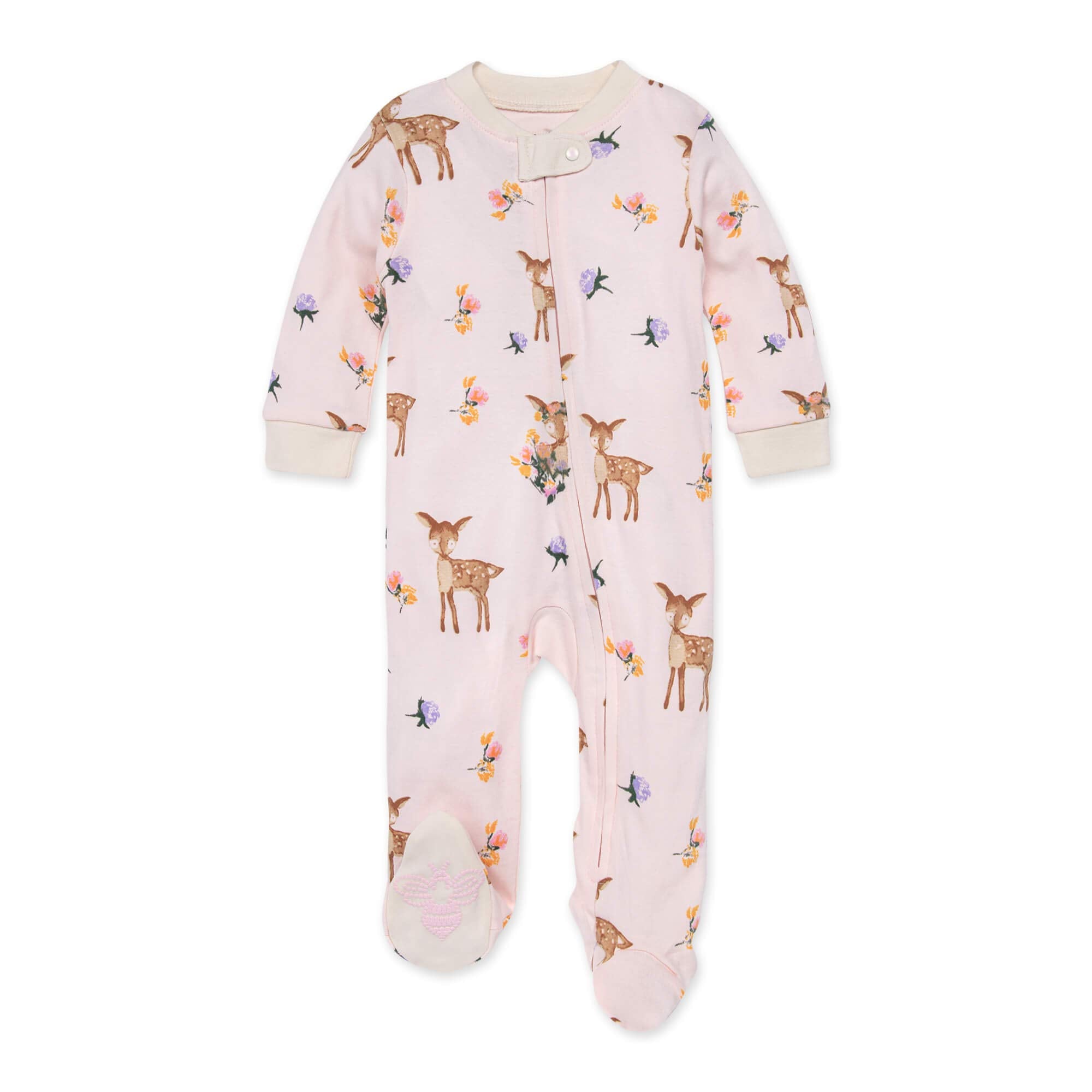 Burt's Bees Baby Organic Cotton Sleep and Play Footed Pajamas for Girls, Zipper PJ Newborn Sleeper with Non-Slip Bee Grips