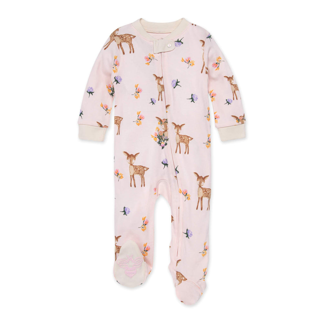 Burt's Bees Baby Organic Cotton Sleep and Play Footed Pajamas for Girls, Zipper PJ Newborn Sleeper with Non-Slip Bee Grips