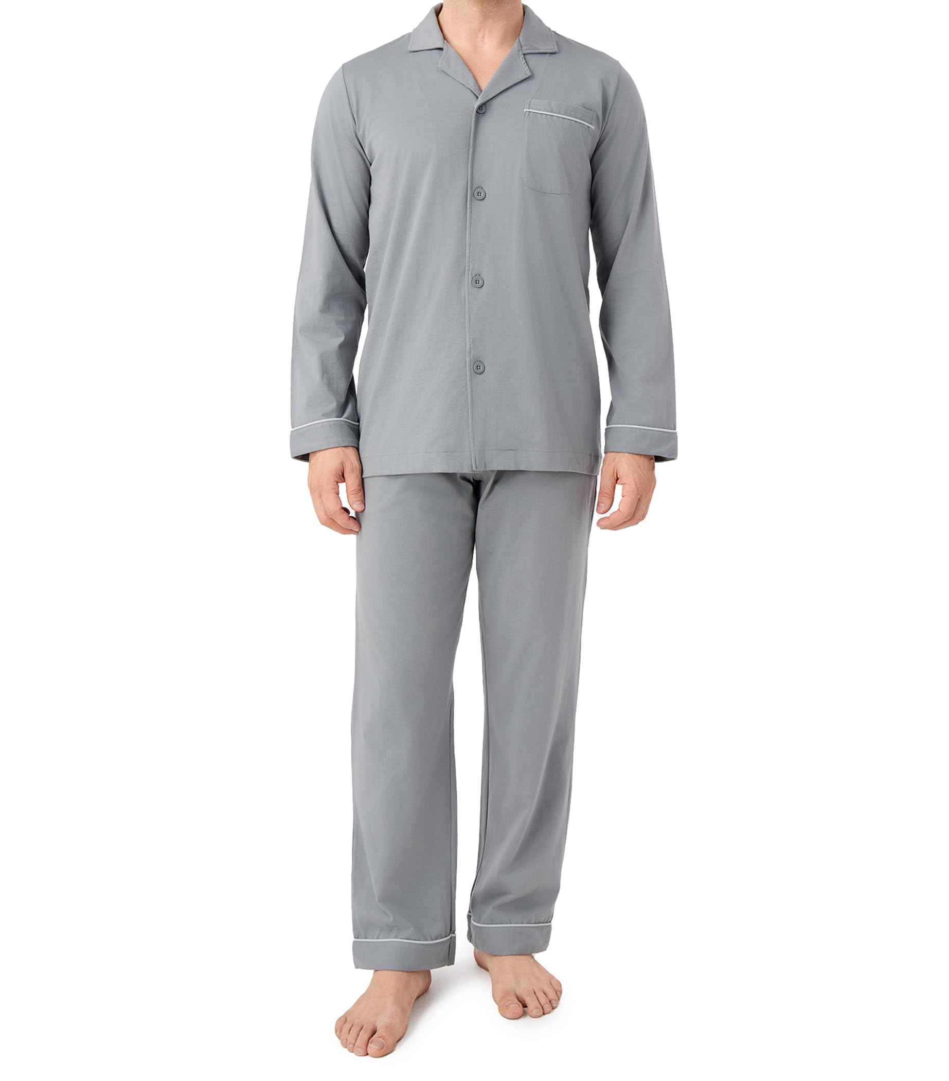 DAVID ARCHY Mens Pajamas Set Soft Cotton Notched Collar Pajamas for Men Long Sleeve Mens Sleepwear with Pockets & Front Fly WEBE CLOTHING