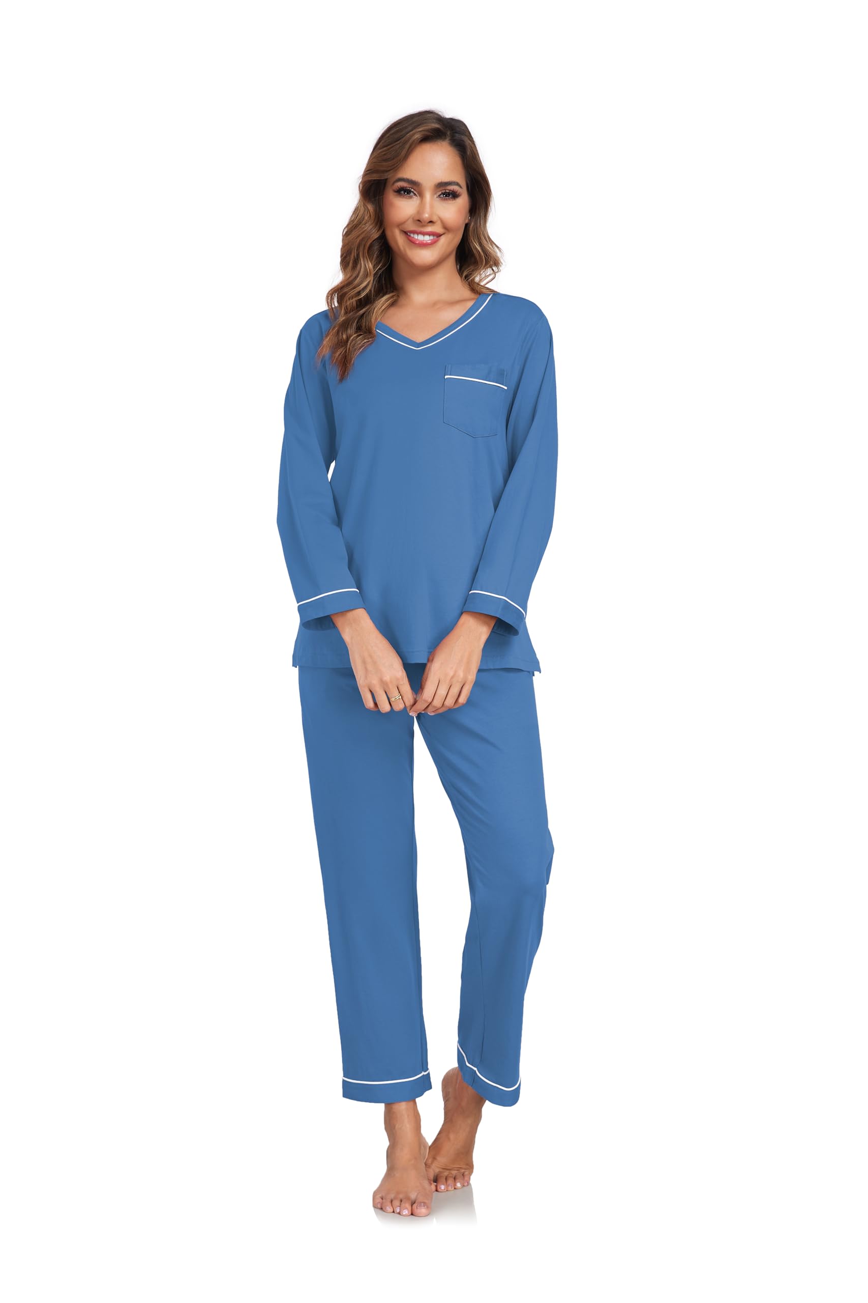 EA'S SECRET 100% cotton Pajamas for Women Summer Lightweight Long Sleeve Pjs 2 Piece Soft Lounge Sleepwear with pocket