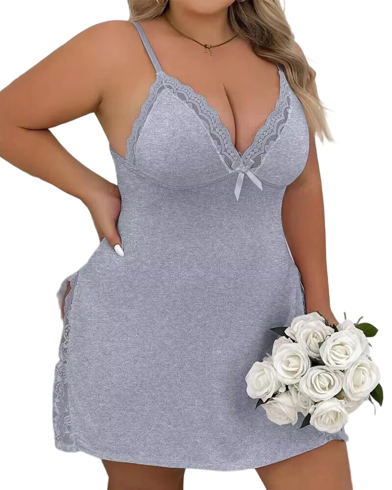 CHICME Women's Lace Trim Side Slit Modal Cami Sleep Dress Loungewear Cute Night Gowns for Women WEBE CLOTHING