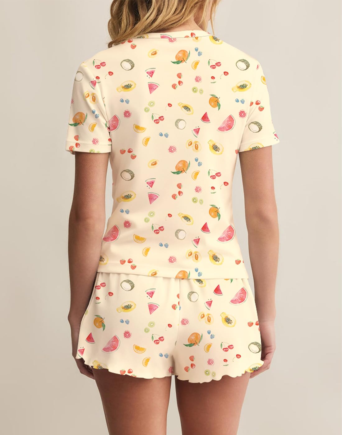 Lacozy Cute Pajama Sets for Women 2 Piece Short Sleeve Floral Print Button Shirt and Short Pj Sets Woman Y2K Sleepwear