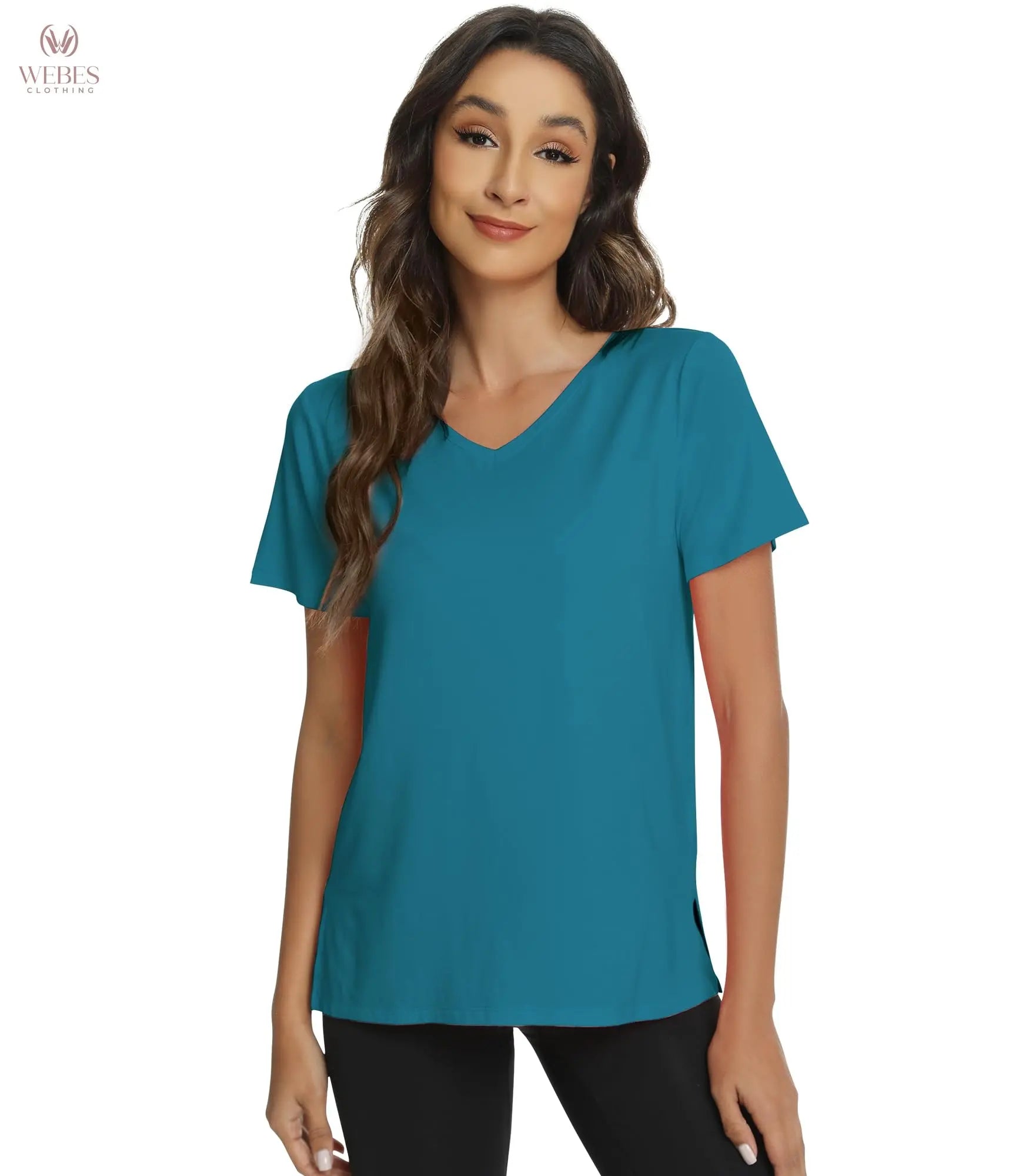 WiWi Viscose from Bamboo Pajama Tops for Women Super Soft Short Sleeve Tee V Neck Sleep Cooling T-Shirt Pjs Sleepwear S-XXL