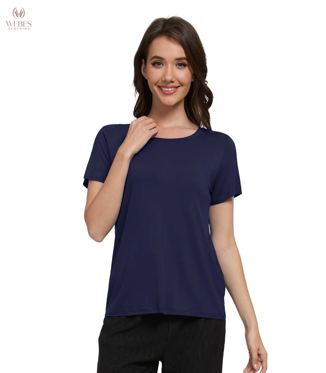 WiWi Women's Bamboo Viscose Scoop Neck Short Sleeve T Shirt Casual Summer Cooling Basic Tee Tops Soft Lounge Pajamas S-XXL