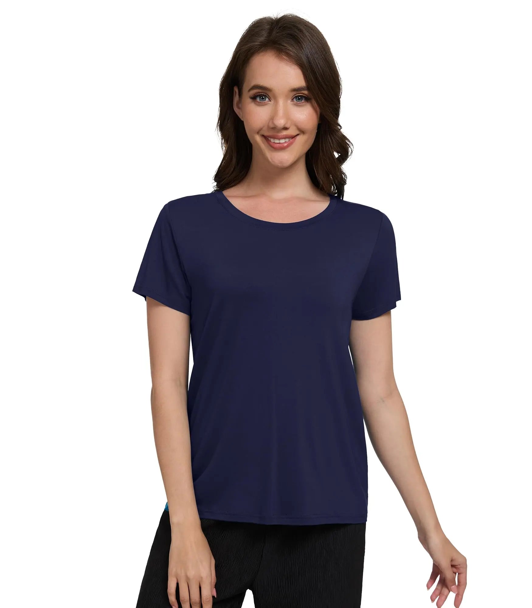 WiWi Women's Bamboo Viscose Scoop Neck Short Sleeve T Shirt Casual Summer Cooling Basic Tee Tops Soft Lounge Pajamas S-XXL